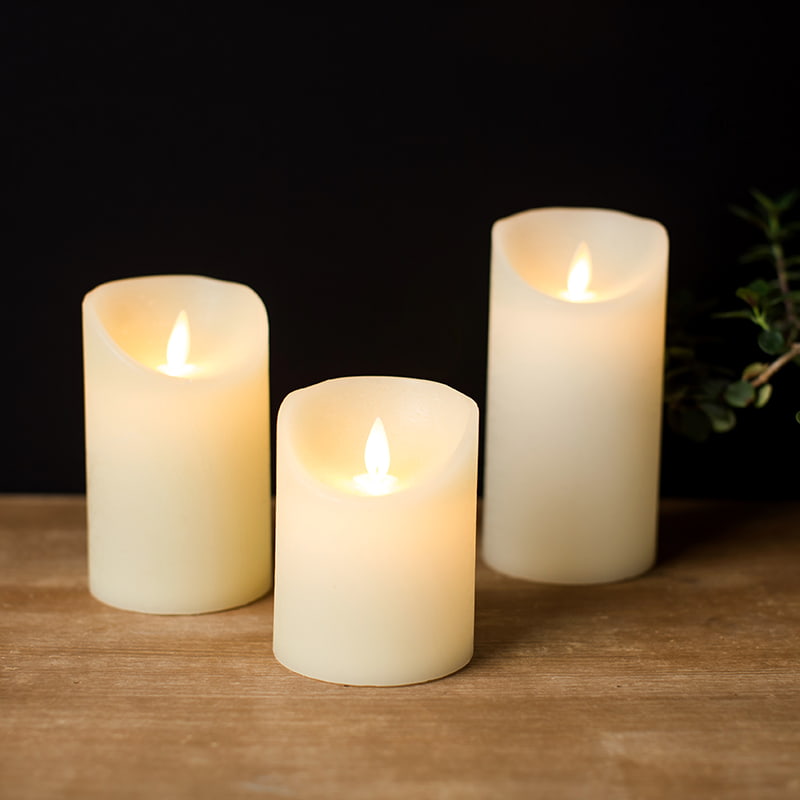 Set di 3 candele senza fiamma in vera cera avorio