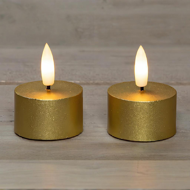 Set di 2 candele tealight dorate senza fiamma