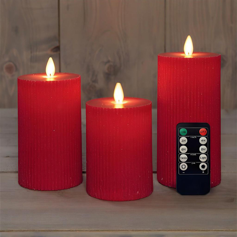 Set di 3 candele a colonna rosse senza fiamma con telecomando