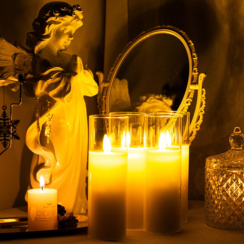 Set di 4 candele sottili in vetro color avorio alimentate a batteria