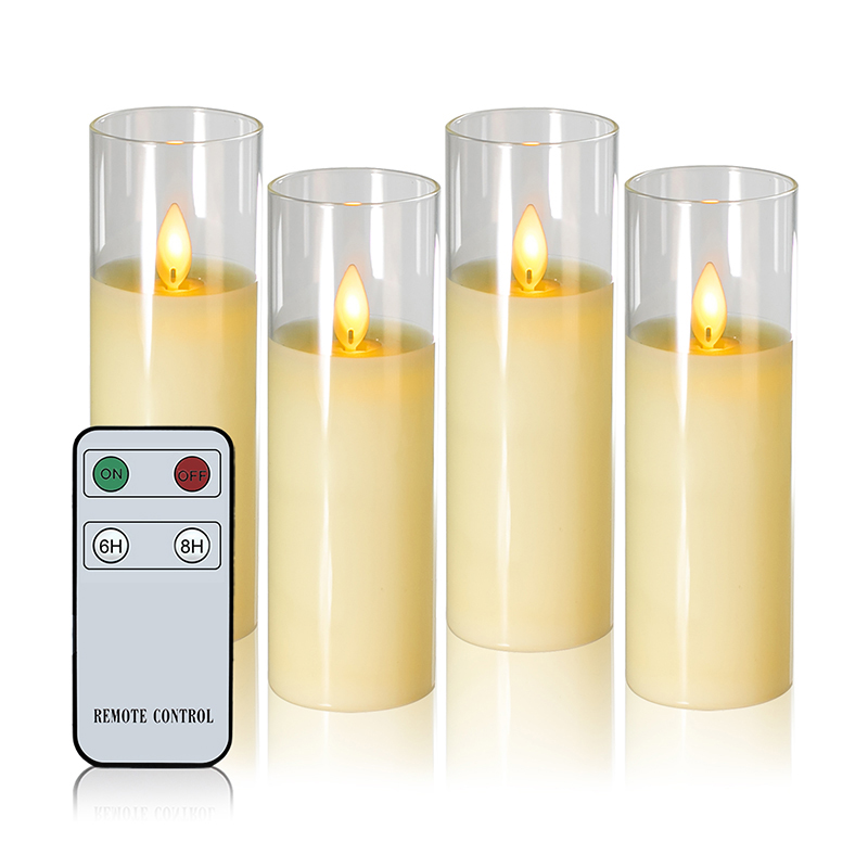 Set di 4 candele sottili in vetro color avorio alimentate a batteria