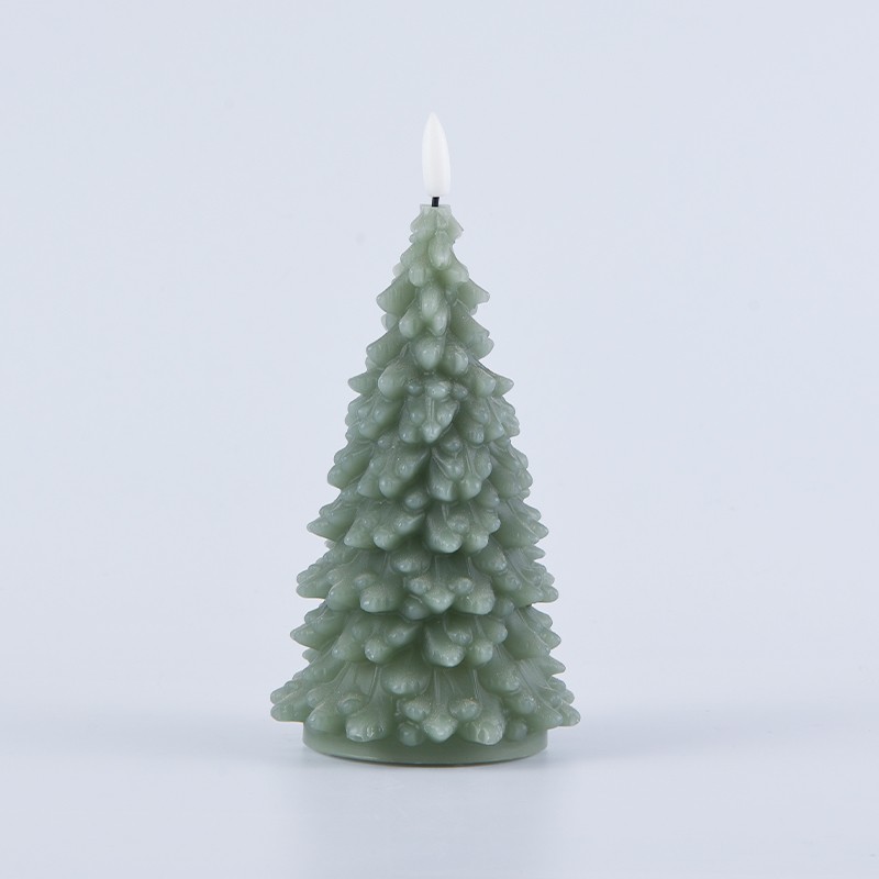 Candela verde alimentata a batteria con albero di Natale
