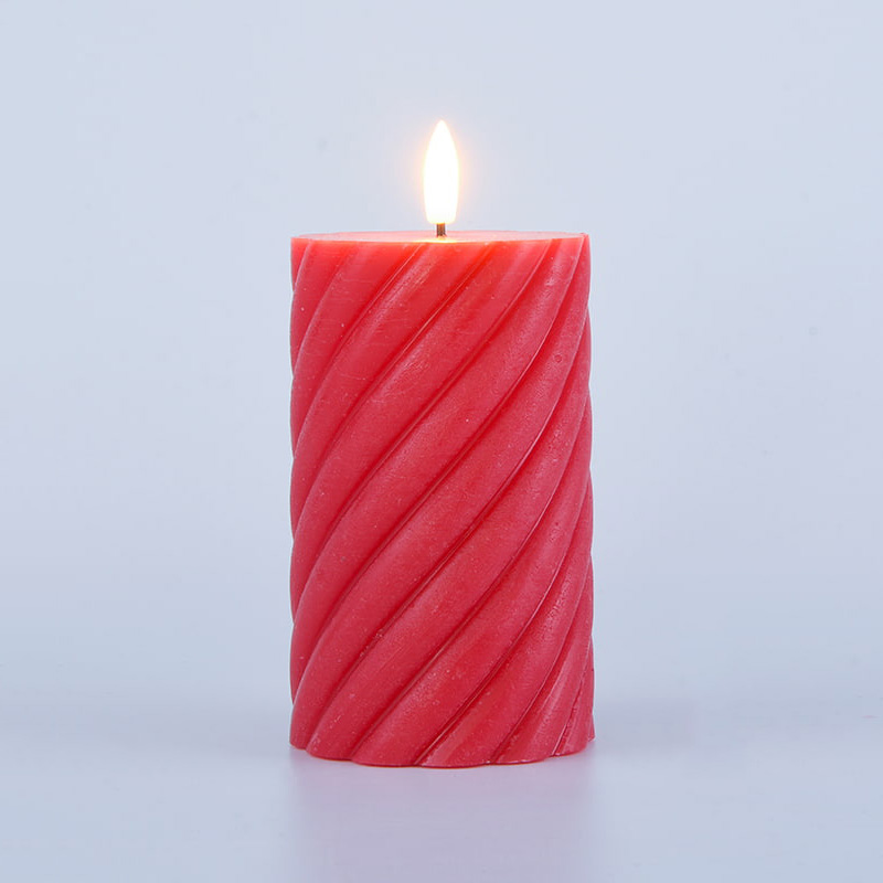 Confezione da 3 candele a colonna senza fiamma a spirale rossa Confezione da 3 candele a colonna senza fiamma a spirale rossa